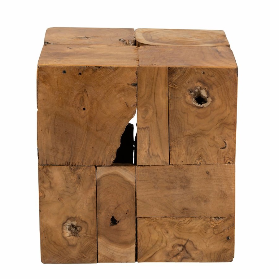 Drawer Table * | Baxton Studio High Quality Eldora Rustic Transitional Natural Brown Teak Root End Table