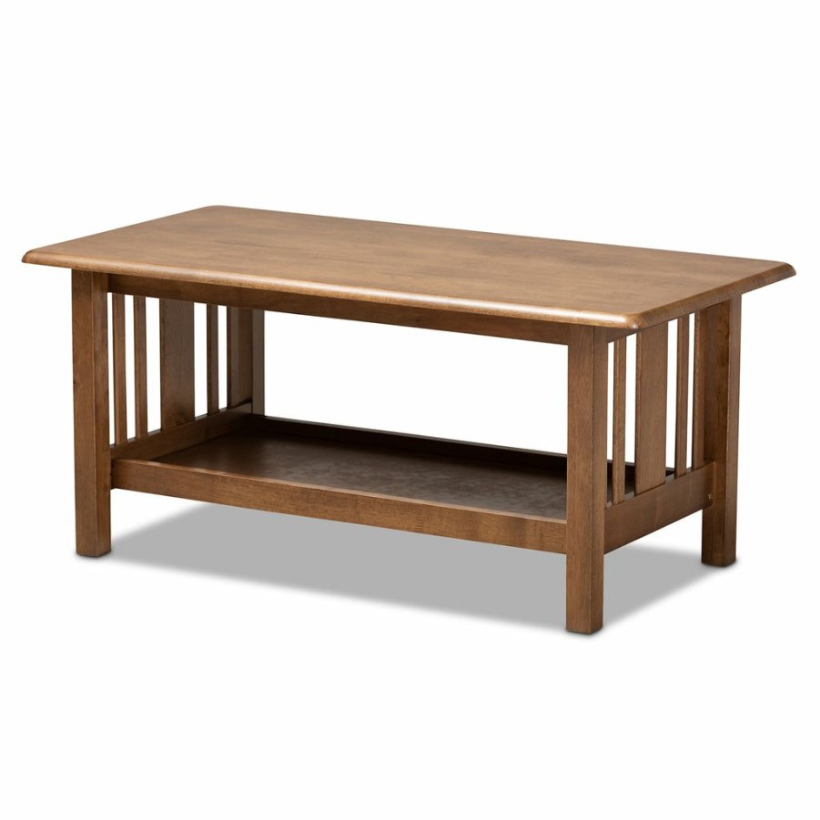 Drawer Table * | Baxton Studio Discount Rylie Traditional Transitional Mission Style Walnut Brown Finished Rectangular Wood Coffee Table