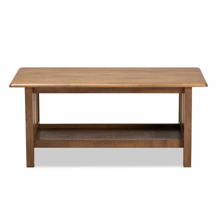 Drawer Table * | Baxton Studio Discount Rylie Traditional Transitional Mission Style Walnut Brown Finished Rectangular Wood Coffee Table