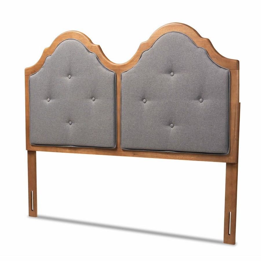 Upholstered Headboard * | Baxton Studio Top Sell Falk Vintage Classic Traditional Dark Grey Fabric Upholstered And Walnut Brown Finished Wood Queen Size Arched Headboard