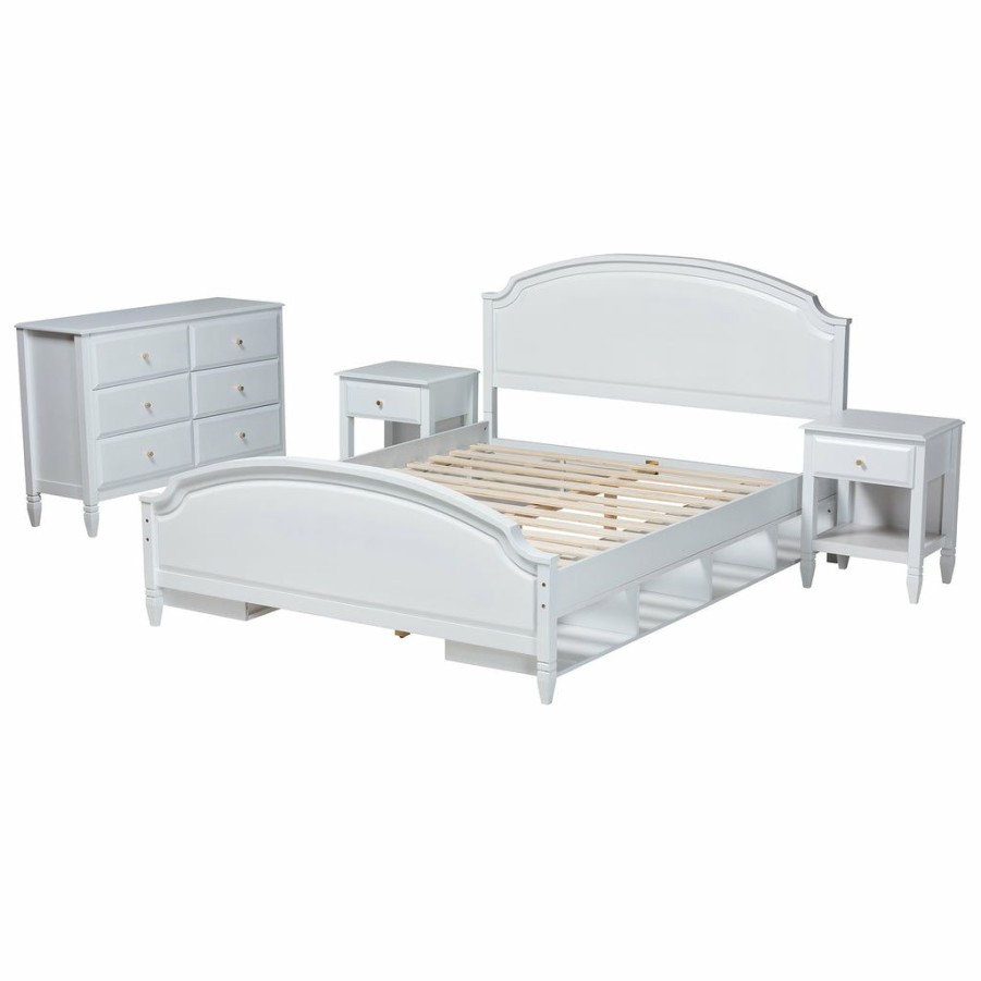 Bed * | Baxton Studio Cheap Elise Classic And Transitional White Finished Wood 4-Piece Bedroom Set White/Gold