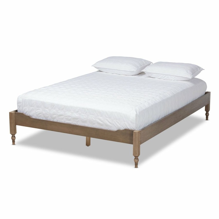 Bed * | Baxton Studio Cheaper Laure French Bohemian Weathered Grey Oak Finished Wood King Size Platform Bed Frame