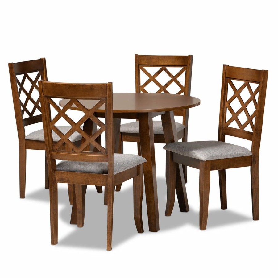 Dining Set * | Baxton Studio Online Discount Adara Modern And Contemporary Grey Fabric Upholstered And Walnut Brown Finished Wood 5-Piece Dining Set