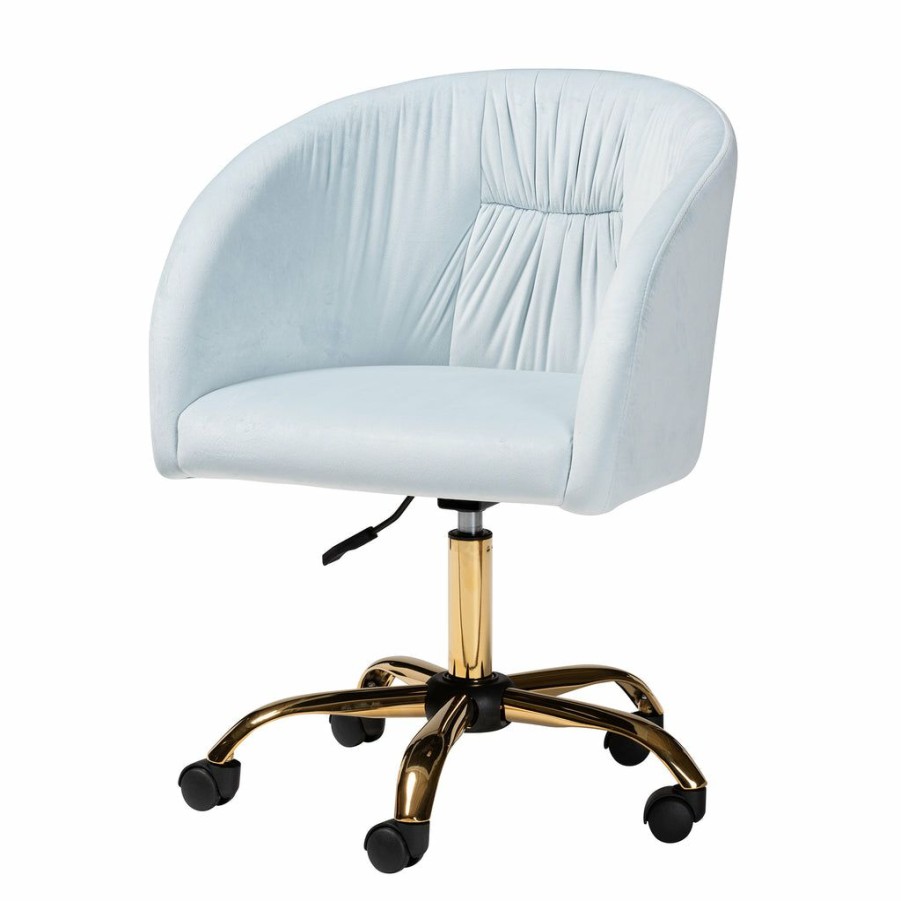 Chair * | Baxton Studio Typical Style Ravenna Contemporary Glam And Luxe Aqua Fabric And Gold Metal Swivel Office Chair