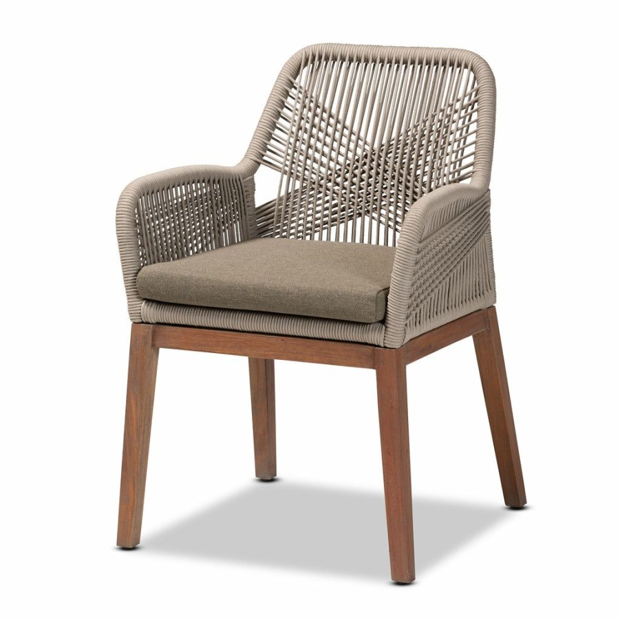 Dining Chair * | Baxton Studio Top Sell Jennifer Mid-Century Transitional Grey Woven Rope Mahogany Dining Chair