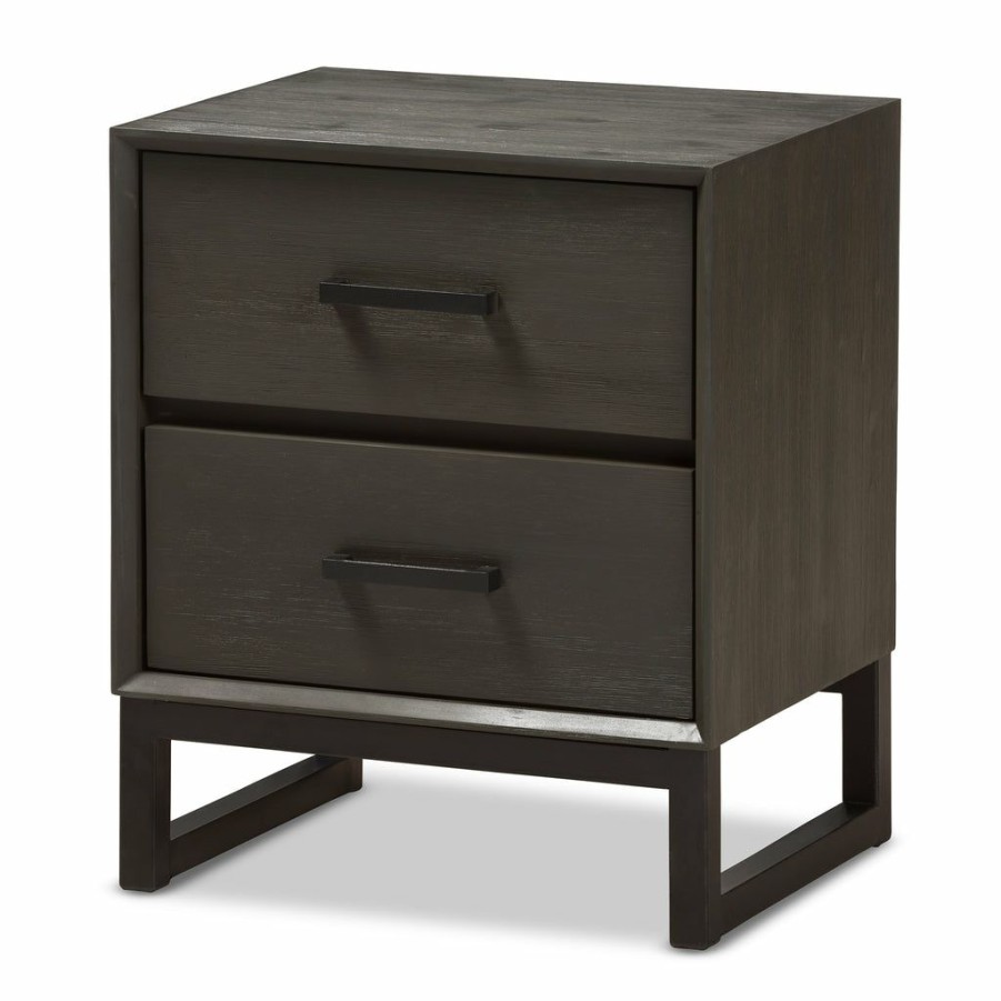 Nightstand * | Baxton Studio Top Sell Parris Rustic Grey Wood And Black Metal 2-Drawer Nightstand