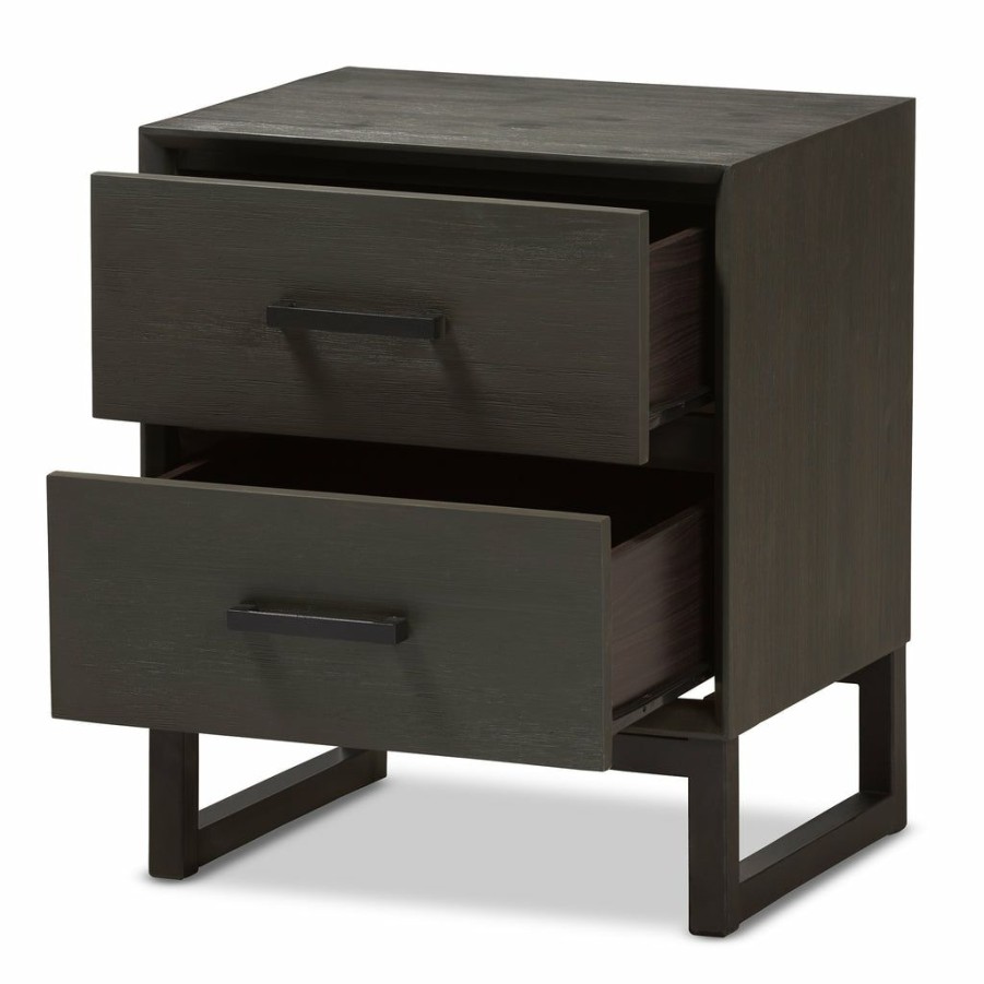 Nightstand * | Baxton Studio Top Sell Parris Rustic Grey Wood And Black Metal 2-Drawer Nightstand