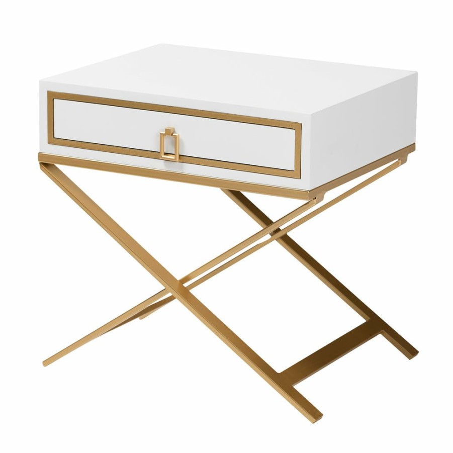 Drawer Table * | Baxton Studio Typical Style Lilibet Modern Glam And Luxe White Finished Wood And Gold Metal 1-Drawer End Table