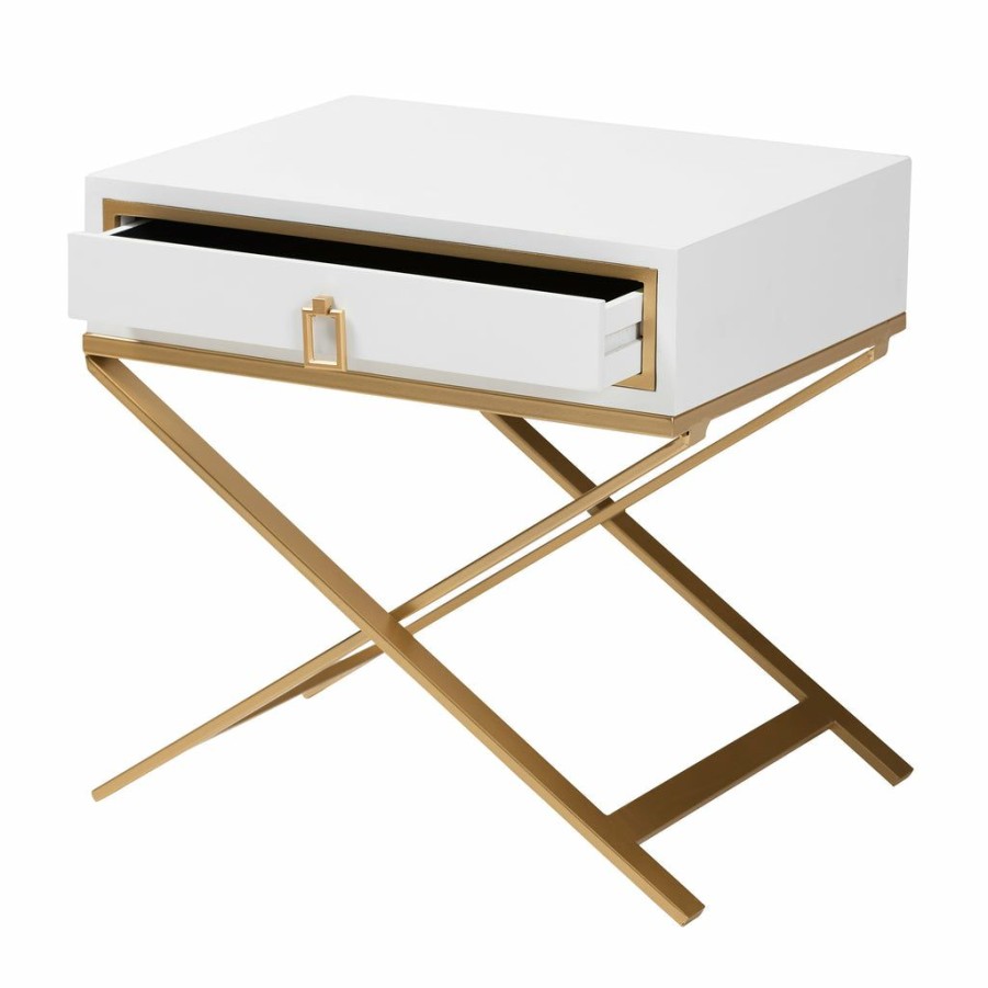 Drawer Table * | Baxton Studio Typical Style Lilibet Modern Glam And Luxe White Finished Wood And Gold Metal 1-Drawer End Table