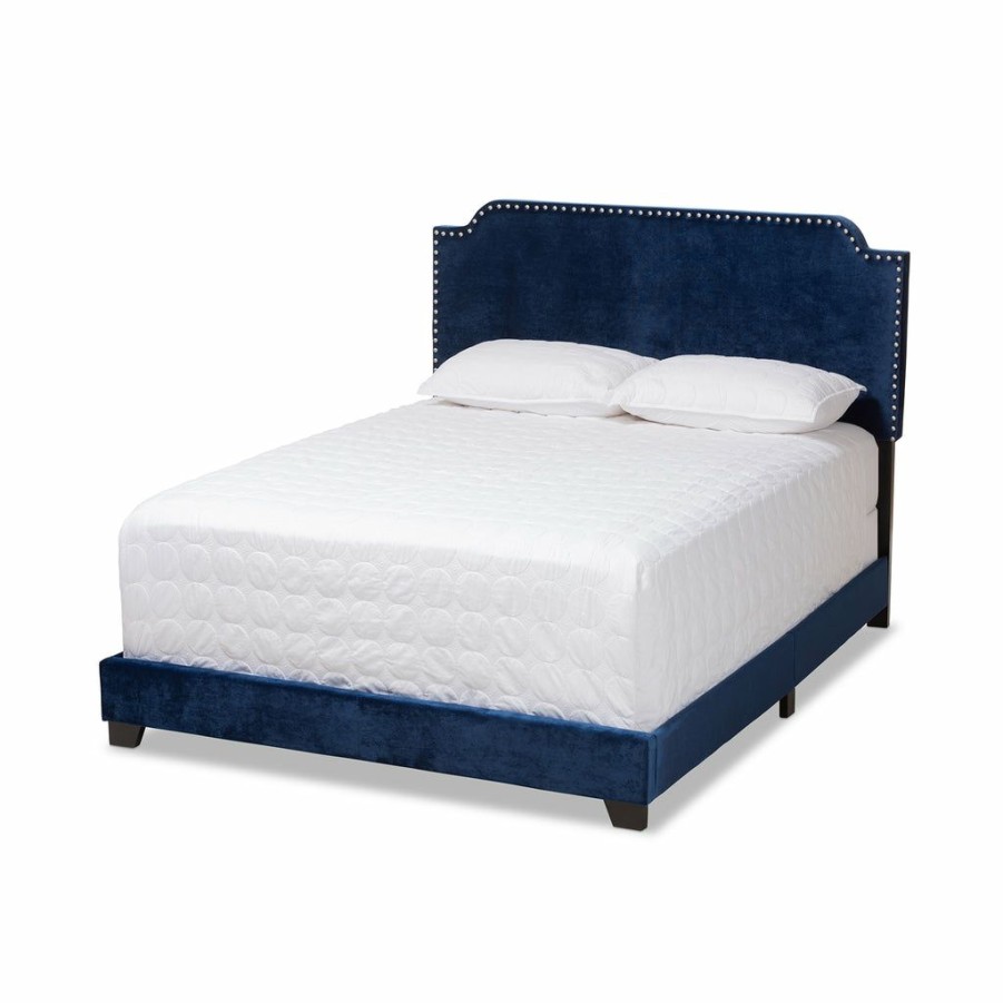 Bed * | Baxton Studio Hot Selling Darcy Luxe And Glamour Navy Velvet Upholstered Full Size Bed