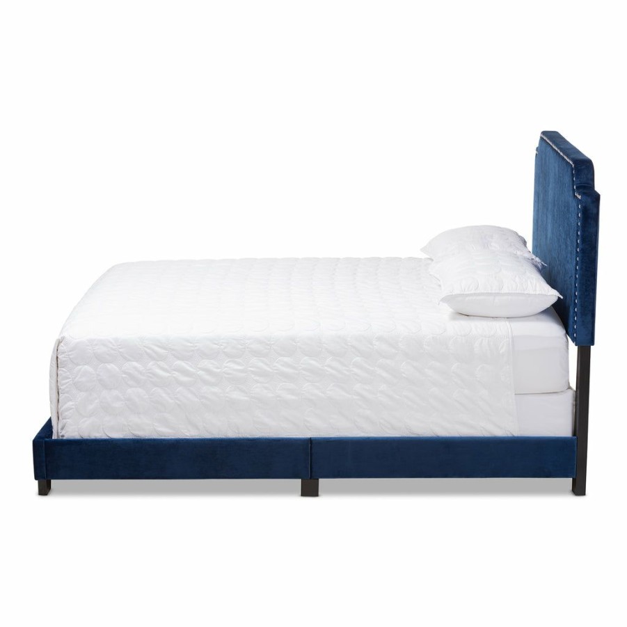 Bed * | Baxton Studio Hot Selling Darcy Luxe And Glamour Navy Velvet Upholstered Full Size Bed