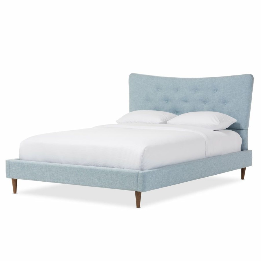 Bed * | Baxton Studio Discount Hannah Mid-Century Modern Sky Blue Fabric Full Size Platform Bed