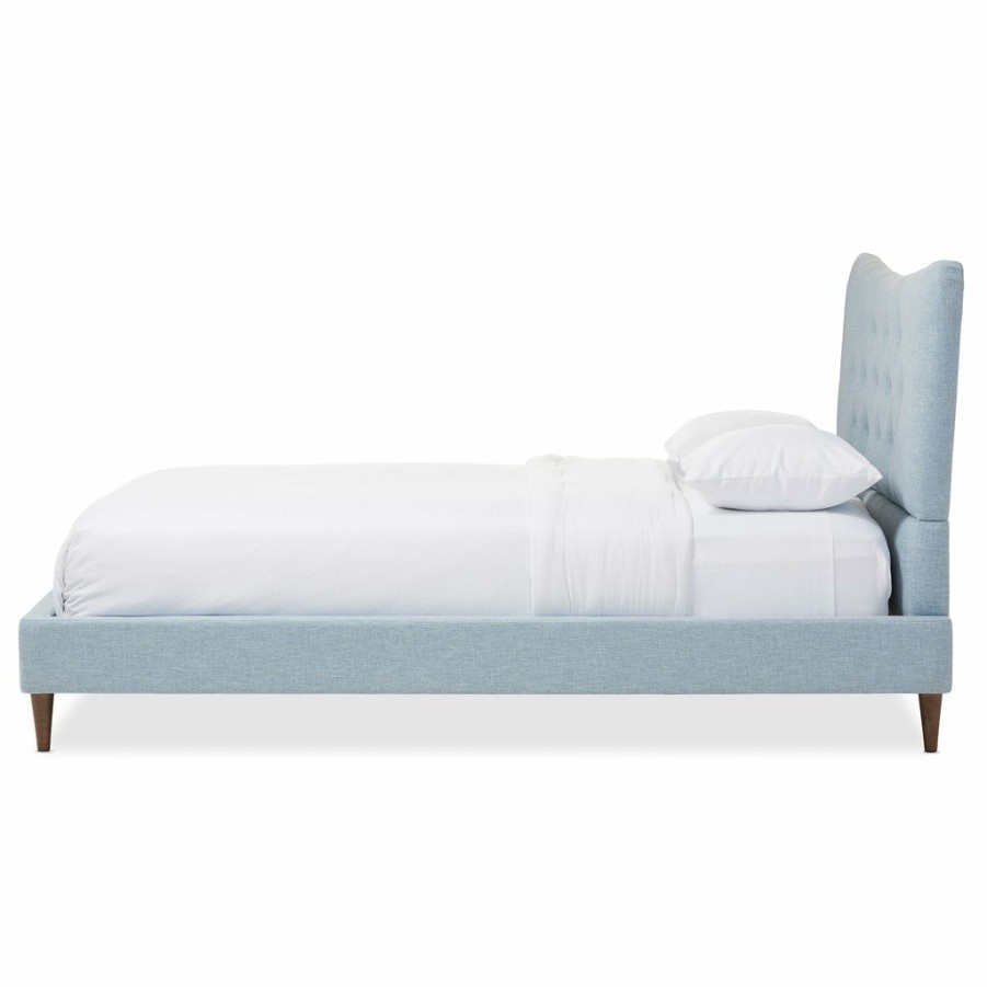 Bed * | Baxton Studio Discount Hannah Mid-Century Modern Sky Blue Fabric Full Size Platform Bed