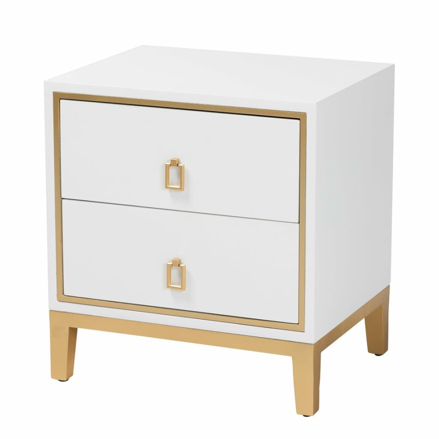 Drawer Table * | Baxton Studio Online Discount Donald Modern Glam And Luxe Finished Wood And Gold Metal 2-Drawer End Table