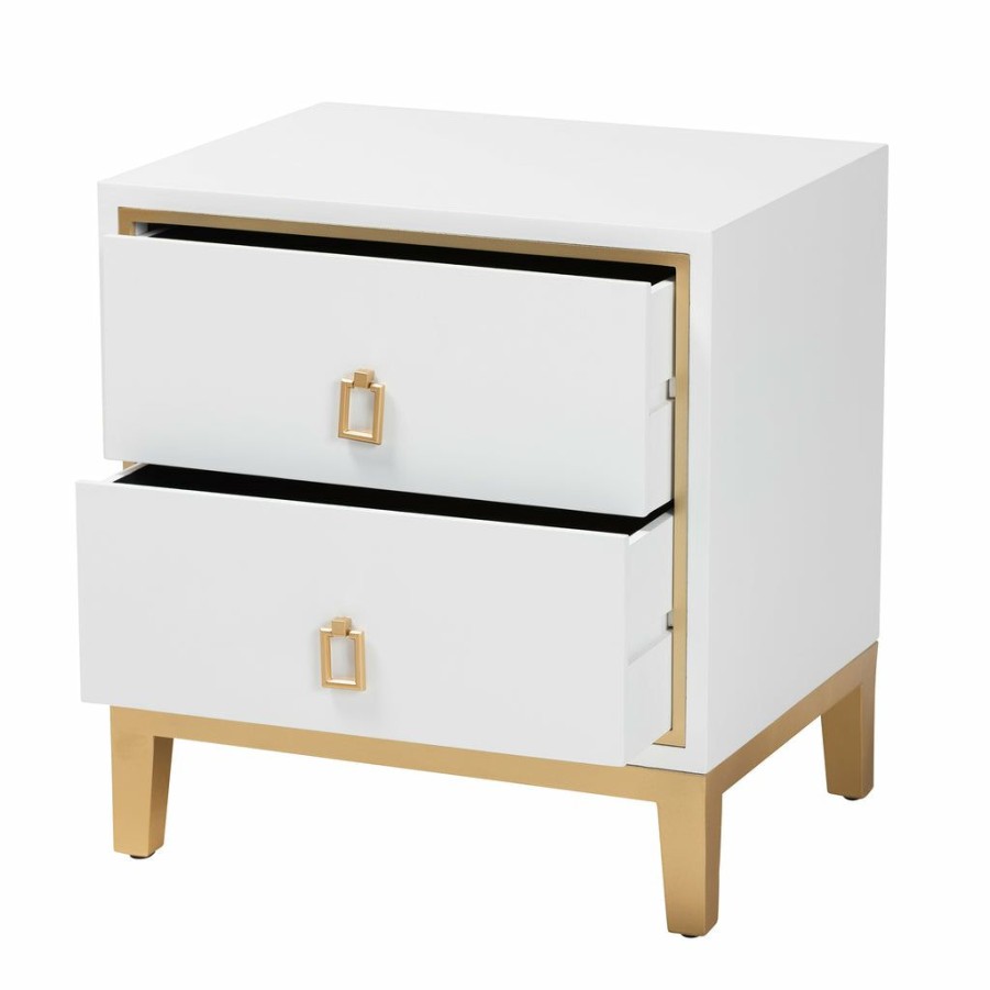 Drawer Table * | Baxton Studio Online Discount Donald Modern Glam And Luxe Finished Wood And Gold Metal 2-Drawer End Table