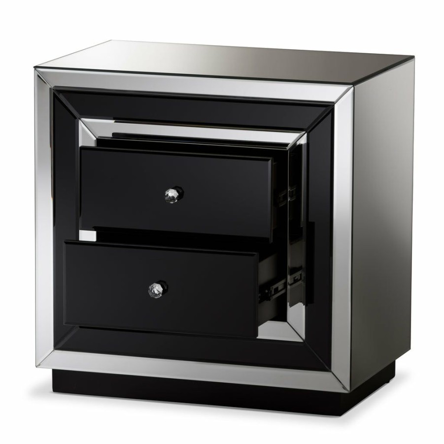 Nightstand * | Baxton Studio Typical Style Cecilia Hollywood Regency Glamour Style Mirrored 2-Drawer Nightstand