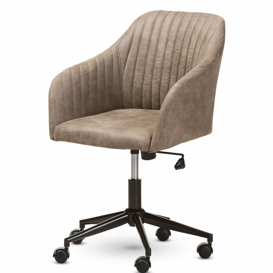 Chair * | Baxton Studio Attractive Maida Mid-Century Modern Light Brown Fabric Upholstered Office Chair