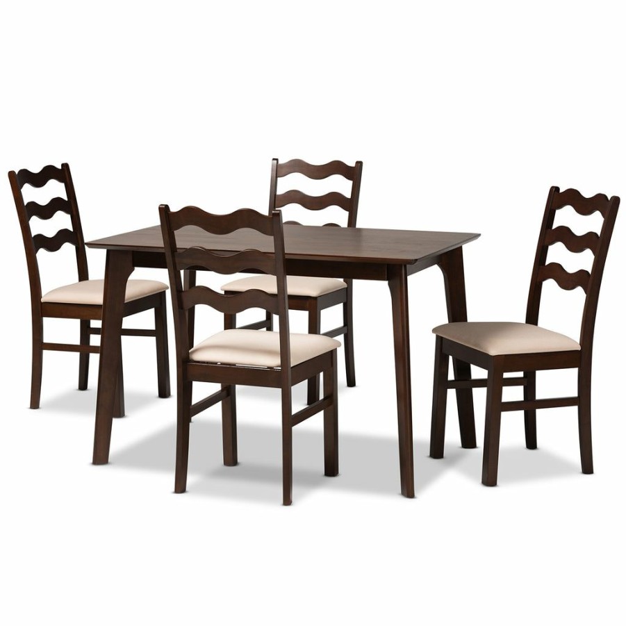 Dining Set * | Baxton Studio Low Price Amara Mid-Century Modern Fabric And Finished Wood 5-Piece Dining Set