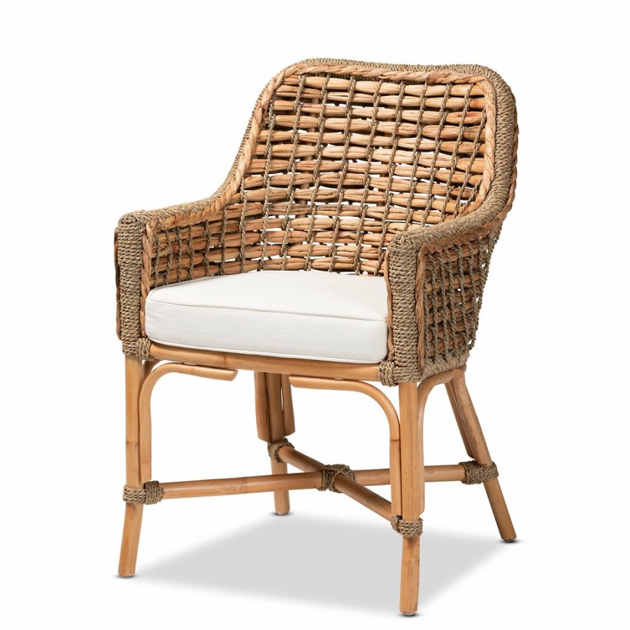 Dining Chair * | Baxton Studio Fashion Kyle Modern Bohemian Natural Brown Woven Rattan Dining Chair With Cushion