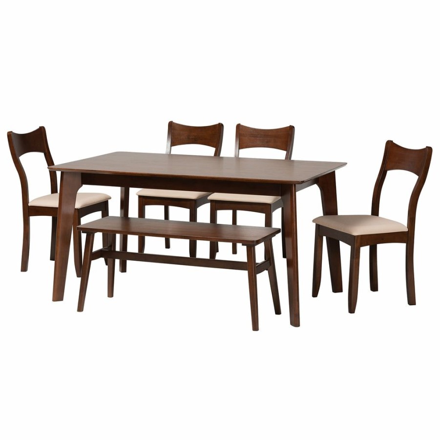 Dining Set * | Baxton Studio 100% Guarantee Adreana Mid-Century Modern Fabric And Dark Brown Finished Wood Dining Set