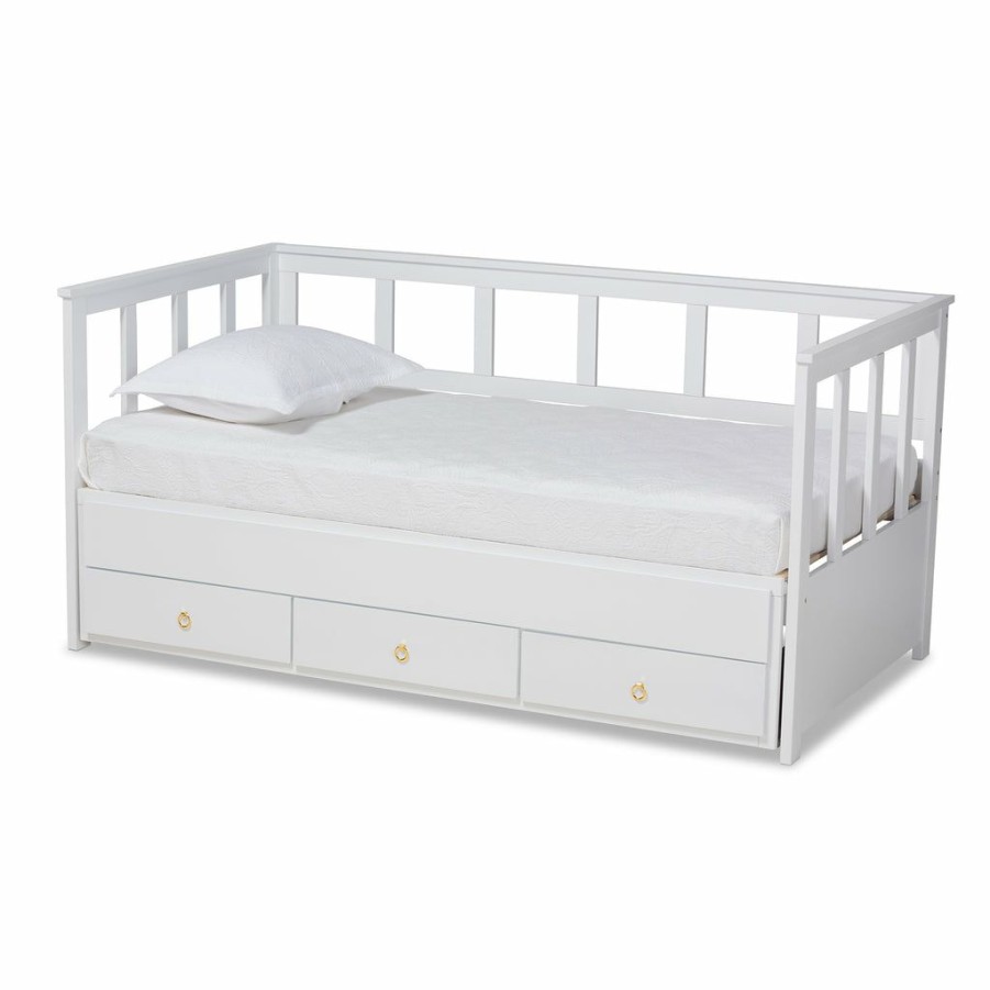 Bed * | Baxton Studio Hot Selling Kendra Modern And Contemporary White Finished Expandable Twin Size To King Size Daybed With Storage Drawers