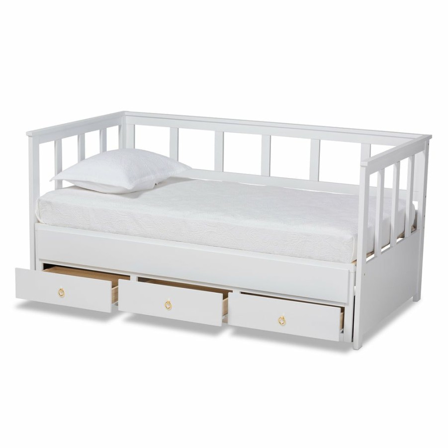 Bed * | Baxton Studio Hot Selling Kendra Modern And Contemporary White Finished Expandable Twin Size To King Size Daybed With Storage Drawers