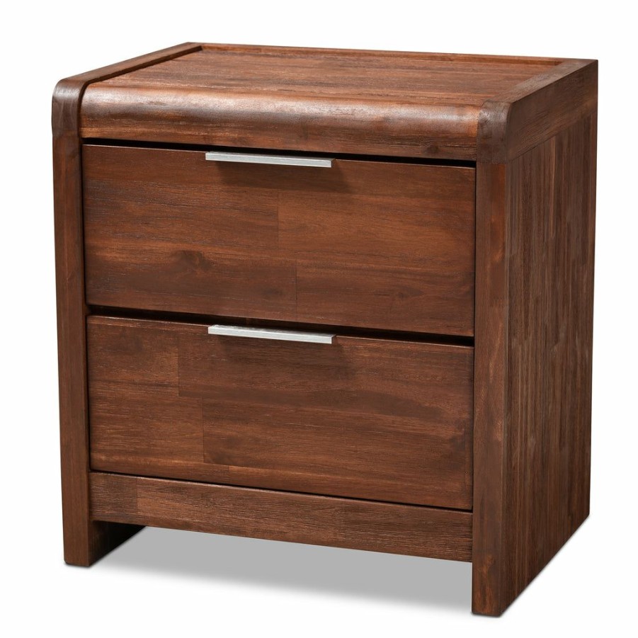 Nightstand * | Baxton Studio Cheaper Torres Modern And Contemporary Brown Oak Finished 2-Drawer Wood Nightstand