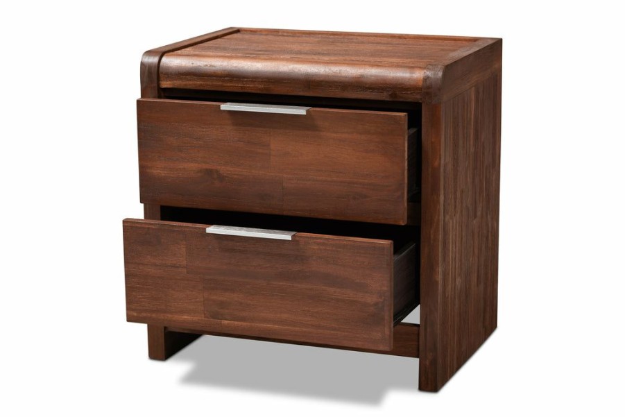 Nightstand * | Baxton Studio Cheaper Torres Modern And Contemporary Brown Oak Finished 2-Drawer Wood Nightstand