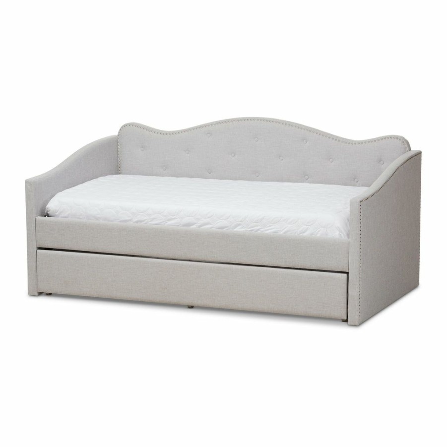 Bed * | Baxton Studio Attractive Kaija Modern Contemporary Fabric Daybed With Trundle