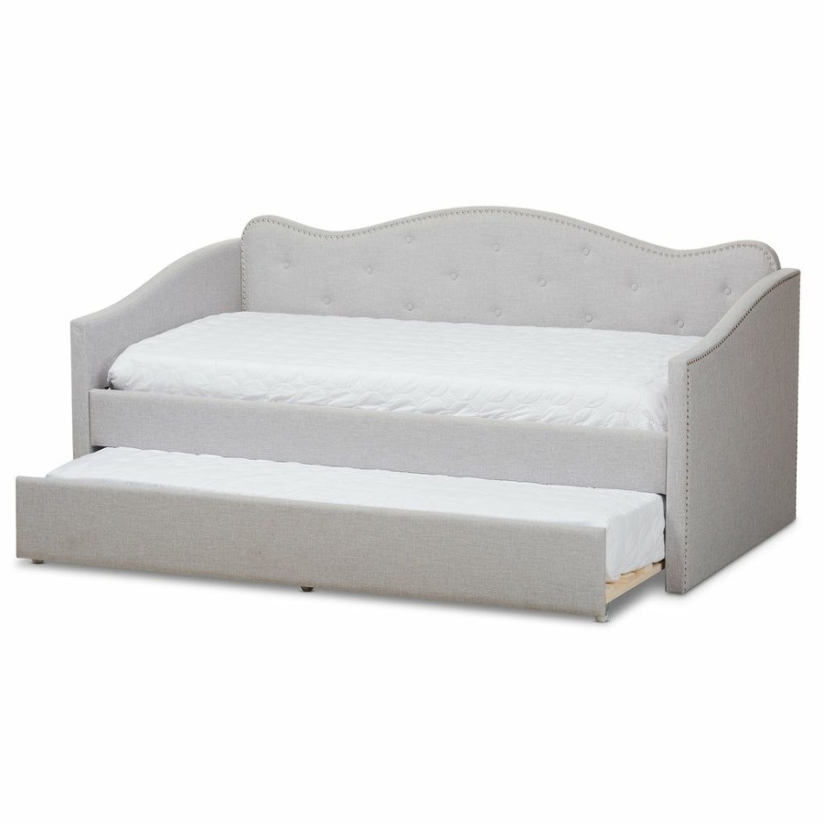 Bed * | Baxton Studio Attractive Kaija Modern Contemporary Fabric Daybed With Trundle