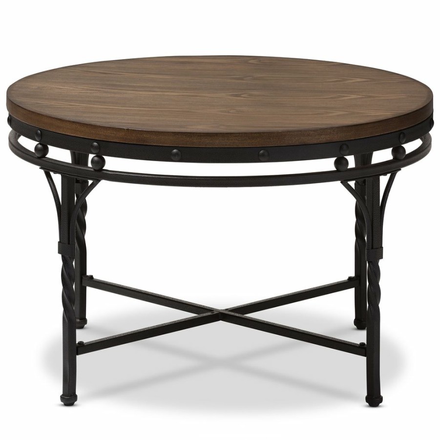 Drawer Table * | Baxton Studio Typical Style Austin Vintage Industrial Antique Bronze Round Coffee Cocktail Occasional Table