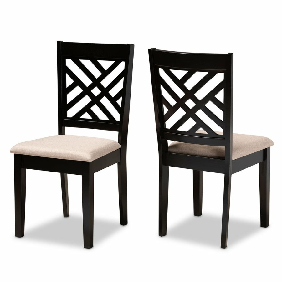 Dining Chair * | Baxton Studio Low Price Caron Modern Contemporary Fabric Upholstered Espresso Brown Finished Wood 2-Piece Dining Chair Set Set