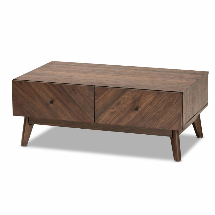 Drawer Table * | Baxton Studio Typical Style Hartman Mid-Century Modern Walnut Brown Finished Wood Coffee Table