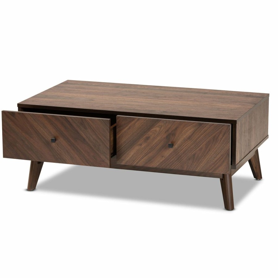 Drawer Table * | Baxton Studio Typical Style Hartman Mid-Century Modern Walnut Brown Finished Wood Coffee Table