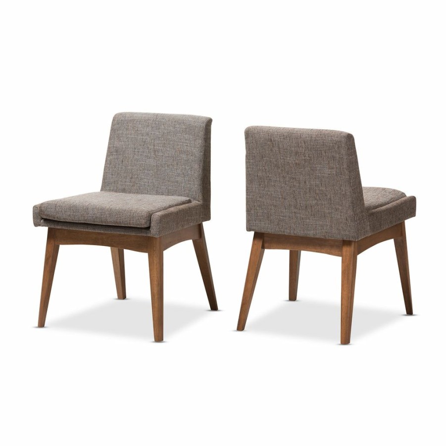 Dining Chair * | Baxton Studio Top Sell Nexus Mid-Century Modern Walnut Wood Finishing And Gravel Fabric Upholstered Dining Side Chair (Set Of 2)