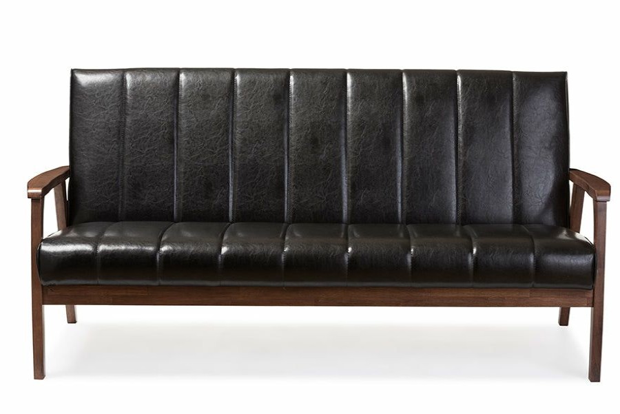 Sofa * | Baxton Studio Best Price Nikko Mid-Century Modern Scandinavian Style Faux Leather 3 Seat Sofa