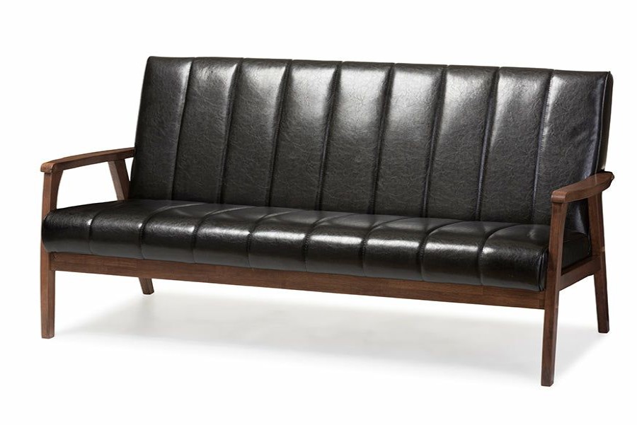 Sofa * | Baxton Studio Best Price Nikko Mid-Century Modern Scandinavian Style Faux Leather 3 Seat Sofa