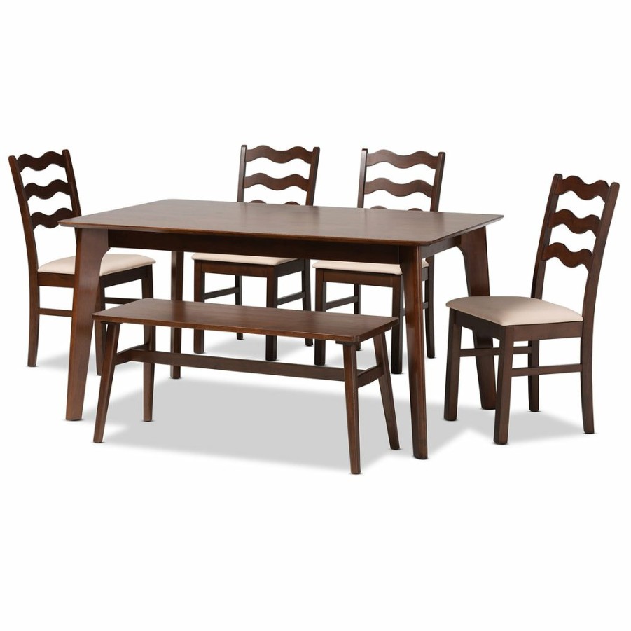 Dining Set * | Baxton Studio Typical Style Amara Mid-Century Modern Fabric And Dark Brown Finished Wood Dining Set