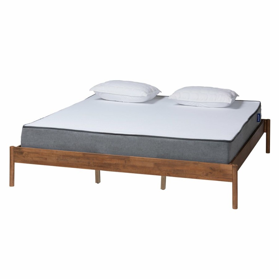 Bed * | Baxton Studio Online Discount Agatis Mid-Century Modern Ash Walnut Finished Wood Bed Frame