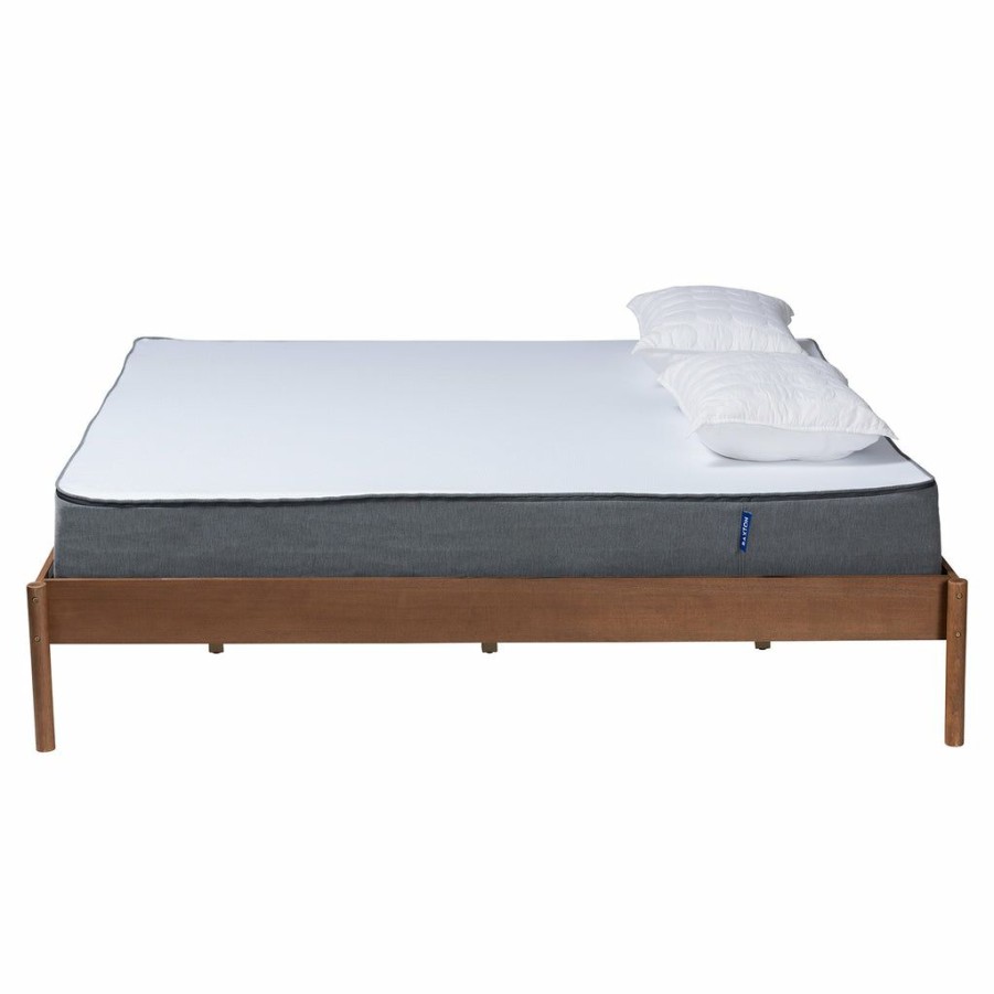 Bed * | Baxton Studio Online Discount Agatis Mid-Century Modern Ash Walnut Finished Wood Bed Frame