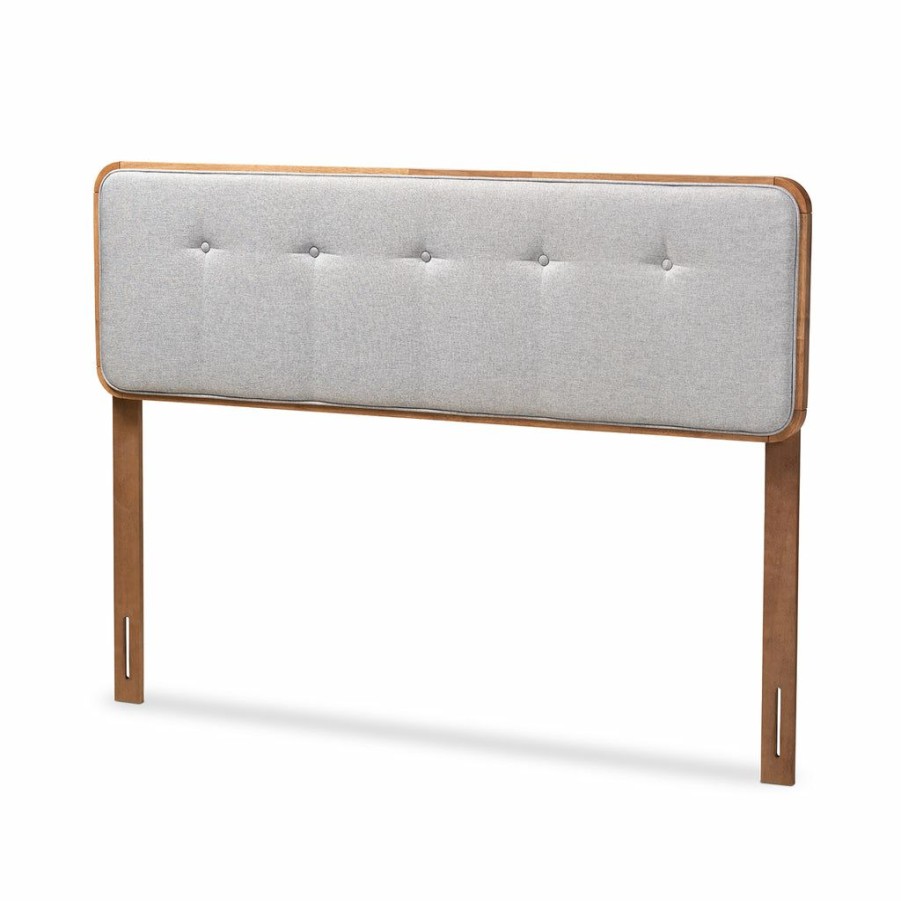 Upholstered Headboard * | Baxton Studio Typical Style Palina Mid-Century Modern Light Grey Fabric Upholstered Walnut Brown Finished Wood Queen Size Headboard