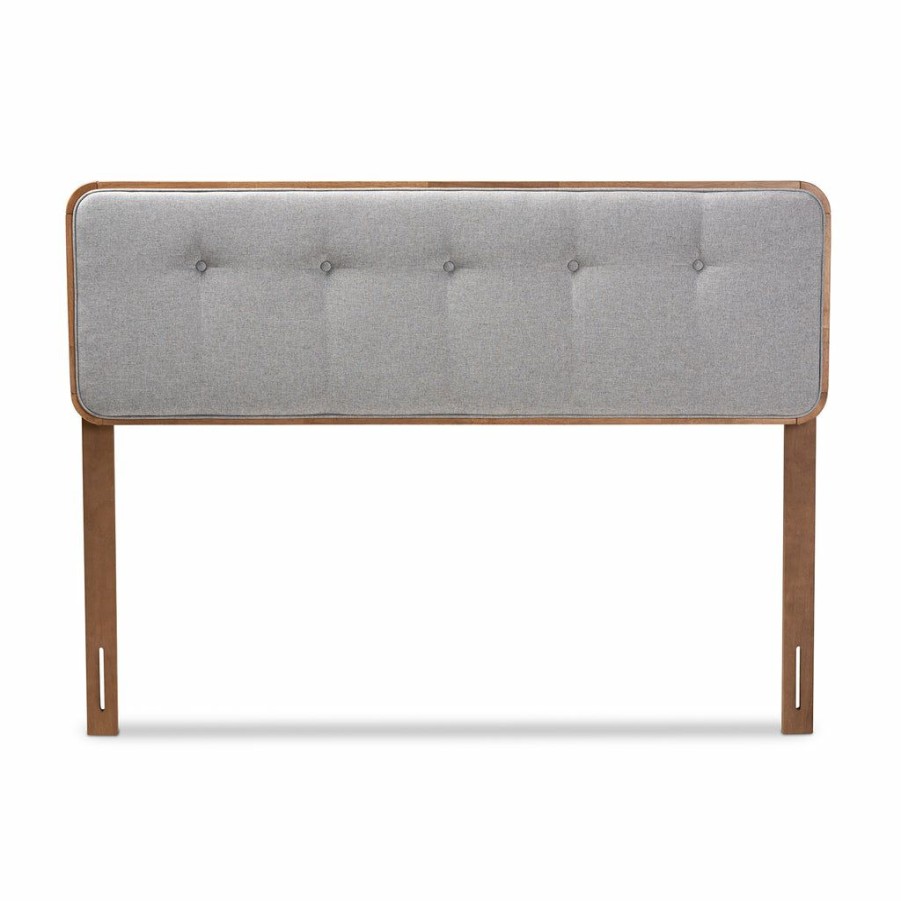 Upholstered Headboard * | Baxton Studio Typical Style Palina Mid-Century Modern Light Grey Fabric Upholstered Walnut Brown Finished Wood Queen Size Headboard