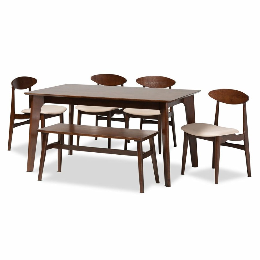 Dining Set * | Baxton Studio Fashion Daria Mid-Century Modern Fabric And Dark Brown Finished Wood Dining Set