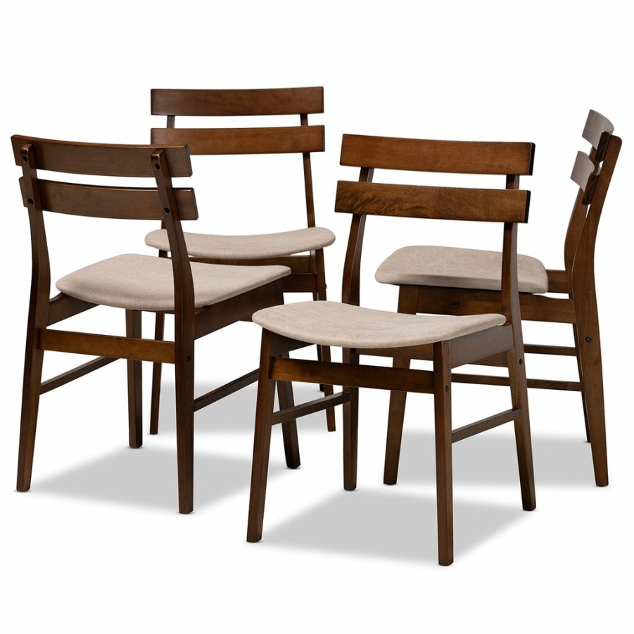 Dining Chair * | Baxton Studio Low Price Devlin Mid-Century Modern Transitional Fabric Upholstered And Walnut Brown Finished Wood 4-Piece Dining Chair Set