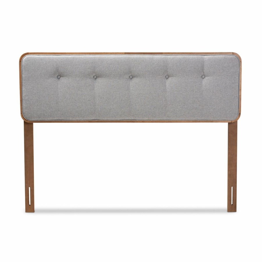 Upholstered Headboard * | Baxton Studio Typical Style Palina Mid-Century Modern Light Grey Fabric Upholstered Walnut Brown Finished Wood King Size Headboard