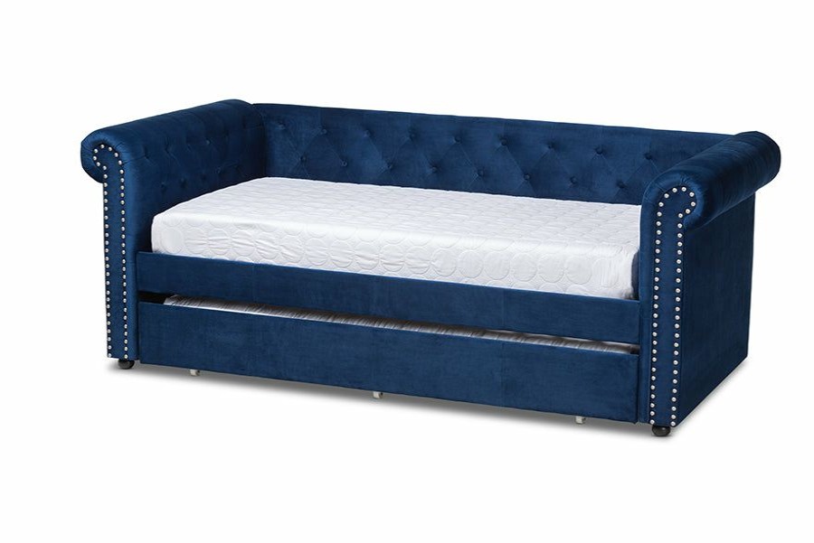 Bed * | Baxton Studio Reliable Quality Mabelle Modern Contemporary Upholstered Daybed With Trundle