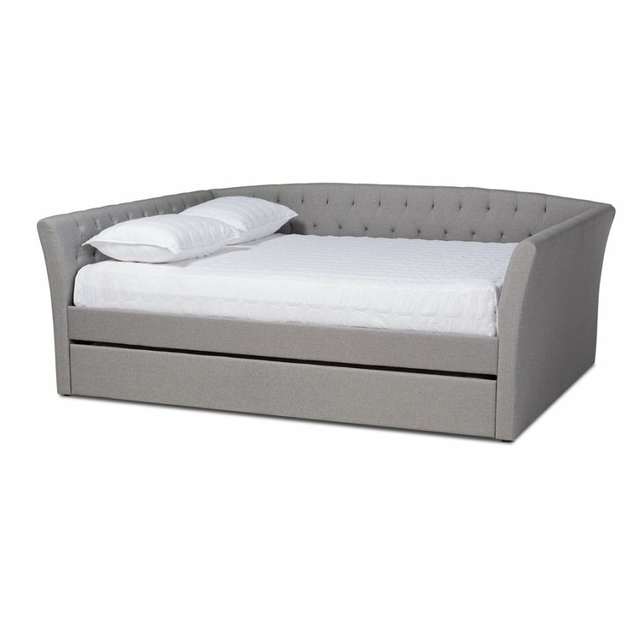 Bed * | Baxton Studio Bestsellers Delora Modern Contemporary Fabric Upholstered Queen Size Daybed With Trundle Bed