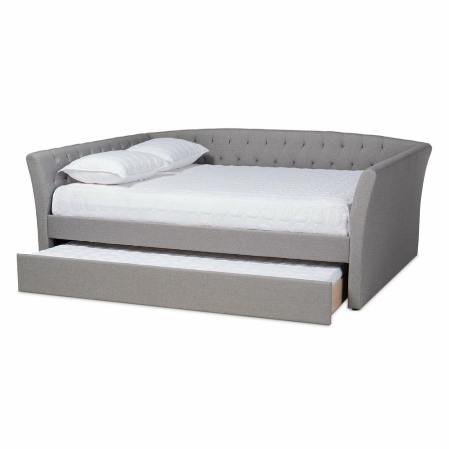 Bed * | Baxton Studio Bestsellers Delora Modern Contemporary Fabric Upholstered Queen Size Daybed With Trundle Bed