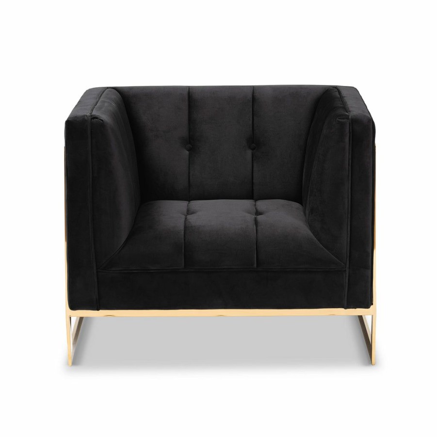 Chair * | Baxton Studio Best Price Ambra Glam And Luxe Black Velvet Fabric Upholstered And Button Tufted Armchair With Gold-Tone Frame