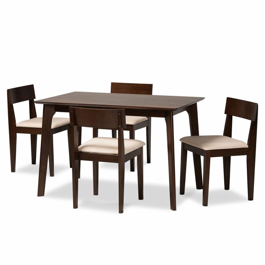 Dining Set * | Baxton Studio Typical Style Camilla Mid-Century Modern Fabric And Dark Brown Finished Wood 5-Piece Dining Set